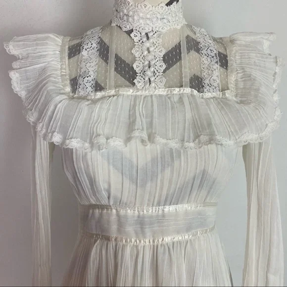 Gunne Sax Vintage 70s Dress Size Small Cottagecore Lace Ruffle Wedding Dress EUC - Picture 8 of 16